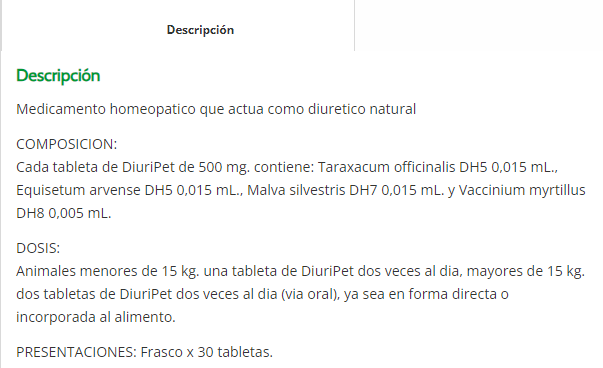 DiuriPet Frasco x 30 Tabletas
