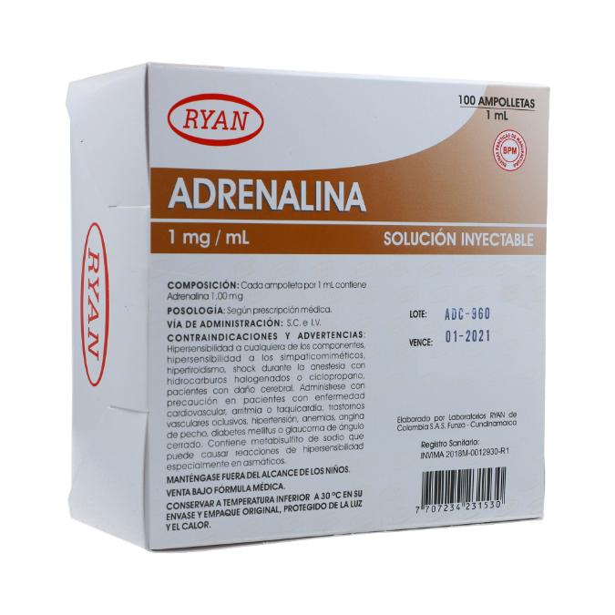 Adrenalina 1 mg amp caja x 100 