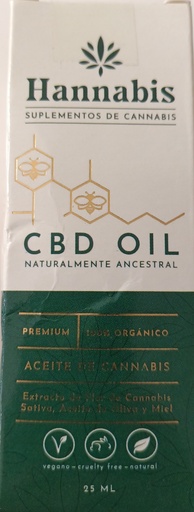 Hannabis Suplemento de Cannabis CBD OIL frasco gotero 25 ml
