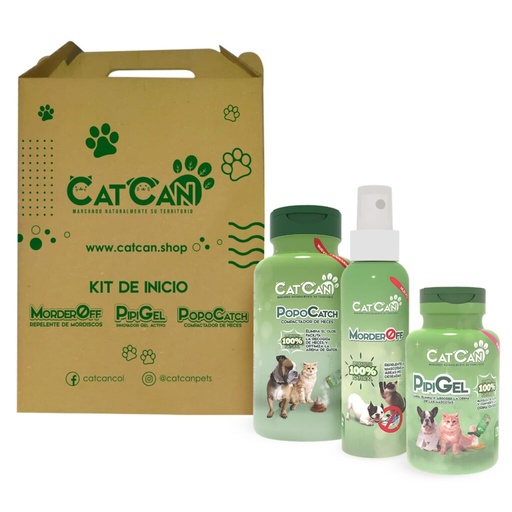 Kit de Inicio Cat Can 3 Productos (Pipi Gel, Morder Off, Popocatch) ideal para nuevos integrantes en tu familia